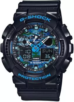 Casio G-Shock G-SHOCK кварцевые мужские часы GA-100CB-1A синий камуфляж