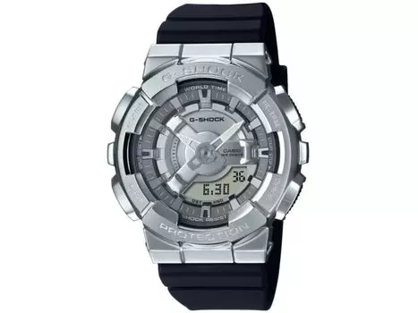 CASIO G-SHOCK GM-S110-1AJF Женские часы среднего размера с серебристым металлическим корпусом Мировое время