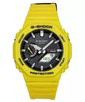 Casio G-Shock Mobile Link Аналоговые цифровые мужские часы с желтым полимерным ремешком и черным циферблатом Solar GA-B2100C-9A 200M чёрный