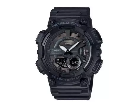 Casio Коллекция AEQ-110W-1BJH Мужские часы Полностью черный блистерная упаковка Секундомер НОВЫЙ