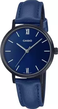 Casio LTP-VT02BL-2A женские минималистичные черные IP синие циферблаты кожаный ремешок 3 стрелки аналоговые часы, ремешок