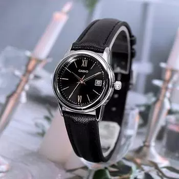 Casio маленькие студенческие классические часы из минерального стекла 002 кожаные черные B3