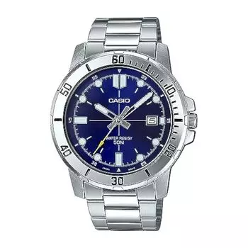 Casio MTP-VD01D-2EV Мужские спортивные часы Enticer из нержавеющей стали с синим циферблатом