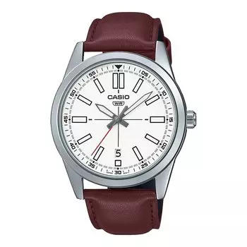 Casio MTP-VD02L-7E Men s Dress Leather Band White Dial 3-Hand Analog Watch White Analog Watch Quartz Movement, White, Analog Watch, Quartz Movement.