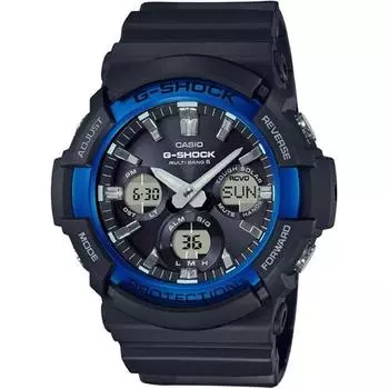 CASIO Мужские часы G-SHOCK GAW-100B-1A2JF [Radio Wave Solar Black/Blue] Круглые часы из черной смолы