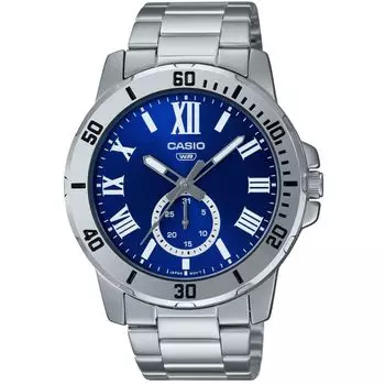 Casio Мужские Часы Серебристые Синие ( 45 мм)