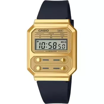 Casio Мужские цифровые часы в стиле ретро A100WEFG-9A с золотым/черным уретановым ремешком, модель Overseas [Параллельный импорт]