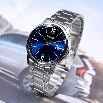 CASIO Мужские классические формальные повседневные металлические часы с датой 002 синие B3