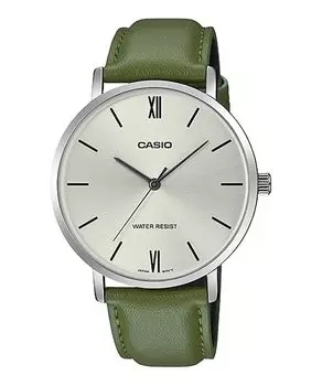 [Casio] Мужские кварцевые часы CASIO MTP-VT01L-3B, серебристо-зеленый кожаный ремешок, модель Overseas [Товар]