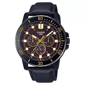[Casio] Мужские кварцевые часы CASIO серии MTP-VD300 с многоосевым 24-часовым дисплеем, зарубежная модель (коричневый циферблат кожаный ремешок MTP-VD300BL-5E)