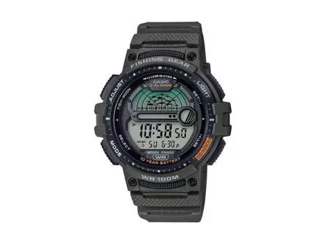 Casio Мужские кварцевые часы WS-1200H-3AVCF с ремешком из смолы, зеленые, с таймером для рыбалки, НОВЫЕ