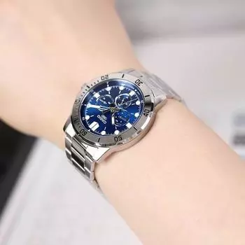 Casio Мужские повседневные многофункциональные металлические часы с календарем и датой 1374 синего цвета