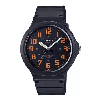[Casio] Мужские стандартные аналоговые кварцевые часы MW-240-4BV Черный/Оранжевый - Международная версия, без подарочной коробки
