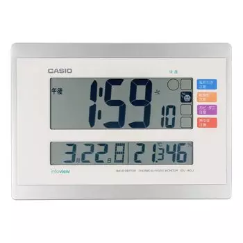 Casio Настольное радио Living можно использовать как подставку IDL-140J-7JF Часы, волна, белый, цифровой, окружающая среда, температура, влажность, календарь, дисплей, чёрный