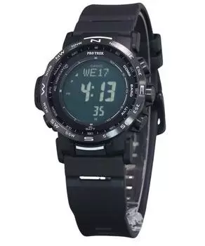 Casio Pro Trek Climber Цифровые мужские часы с ремешком из био-полимера Tough Solar PRW-35Y-1B 100M зелёный
