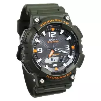 Casio Прочные водонепроницаемые часы с питанием от солнечной батареи, двойным отображением времени и будильником AQS810W-3AV &