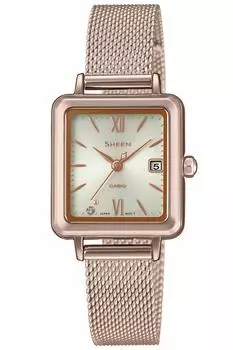 Casio SHS-D400 Milanese Band Wristwatch, Scene, peach gold, 1 piece, Square Face