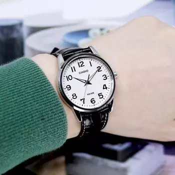 Мужские модные наручные часы Casio Slim Round с минеральным стеклом из кожи