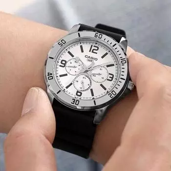 Casio Стальные круглые мужские многофункциональные уретановые часы с градуированным безелем