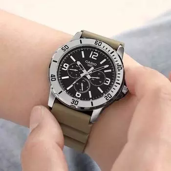Casio Стальные круглые мужские многофункциональные уретановые часы с градуированным безелем