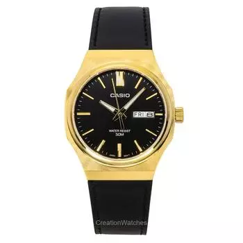 Casio Standard Аналоговые Кожаный Ремешок Черный Циферблат Кварцевые MTP-E735GL-1AV Мужские Часы чёрный