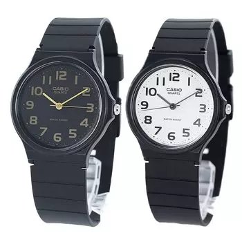 Casio Standard Пара Черные и и Часы, Легкие, Водонепроницаемые, Ретро, Аналоговые, Белые, MQ-24-1B2 MQ-24-7B2LL