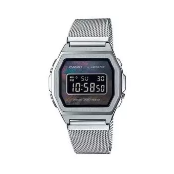 CASIO Standard Vintage Premium A1000M-1B Ladies Kids Watch - Analog Black Silver Shell Mesh