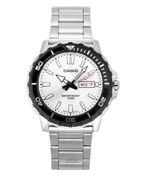 Casio Стандартные аналоговые часы из нержавеющей стали с серебристым циферблатом, кварцевые MTD-125D-7AV 100M, мужские серебряный