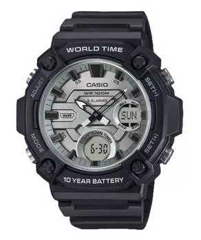 Casio Стандартные аналоговые цифровые часы с ремешком из смолы и серебряным циферблатом, кварцевые, AEQ-120W-7AV 100M, мужские часы серебряный
