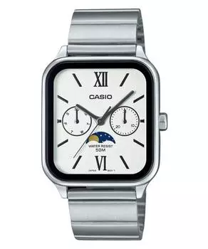 Casio Стандартные аналоговые фазы Луны из нержавеющей стали с белым циферблатом кварцевые часы MTP-M305D-7A2V мужские белый