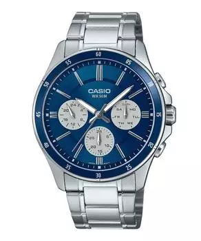 Casio Стандартные аналоговые ионно-покрытые кварцевые часы из нержавеющей стали с синим циферблатом MTP-1374D-2A3V для мужчин синий