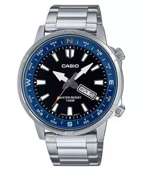 Casio Стандартные аналоговые кварцевые часы из нержавеющей стали с черным циферблатом MTD-130D-1A2V 100M для мужчин чёрный