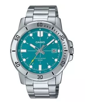 Casio Стандартные аналоговые кварцевые часы из нержавеющей стали с бирюзовым циферблатом MTP-VD01D-3E2V для мужчин бирюзовый
