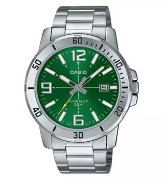 Casio Стандартные аналоговые кварцевые часы из нержавеющей стали с зеленым циферблатом MTP-VD01D-3BV для мужчин зелёный