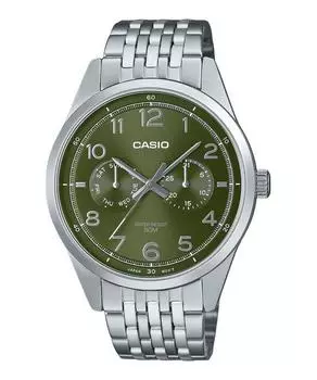 Casio Стандартные аналоговые кварцевые часы из нержавеющей стали с зеленым циферблатом MTP-E340D-3AV для мужчин зелёный