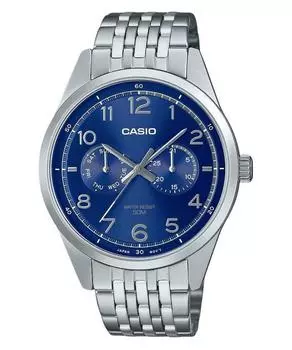 Casio Стандартные аналоговые кварцевые часы из нержавеющей стали с синим циферблатом MTP-E340D-2AV для мужчин синий