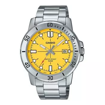 Casio Стандартные аналоговые кварцевые часы из нержавеющей стали с желтым циферблатом MTP-VD01D-9EV для мужчин жёлтый