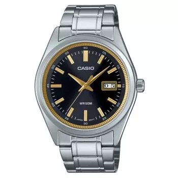 Casio Стандартные аналоговые кварцевые часы из нержавеющей стали с черным циферблатом MTP-B180D-1A2V для мужчин чёрный