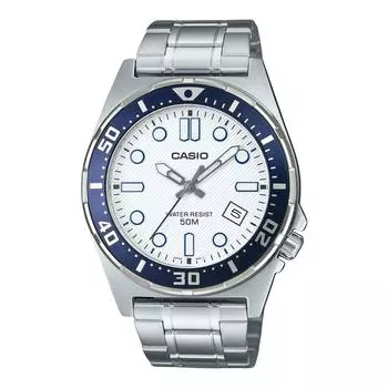 Casio Стандартные аналоговые кварцевые часы из нержавеющей стали с белым циферблатом MTD-135D-7AV для мужчин белый
