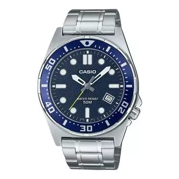 Casio Стандартные аналоговые кварцевые часы из нержавеющей стали с синим циферблатом MTD-135D-2AV для мужчин синий