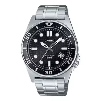 Casio Стандартные аналоговые кварцевые часы из нержавеющей стали с черным циферблатом MTD-135D-1AV для мужчин чёрный
