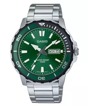 Casio Стандартные аналоговые кварцевые часы из нержавеющей стали с зеленым циферблатом MTD-125D-3AV 100M для мужчин зелёный