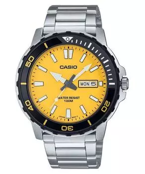 Casio Стандартные аналоговые кварцевые часы из нержавеющей стали с желтым циферблатом MTD-125D-9AV 100M для мужчин жёлтый