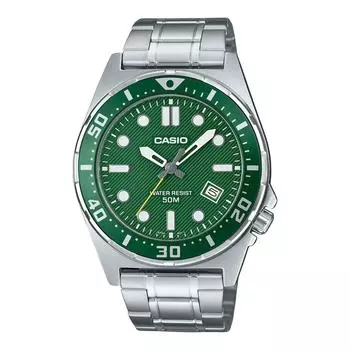 Casio Стандартные аналоговые мужские часы из нержавеющей стали с зеленым циферблатом MTD-135D-3AV зелёный