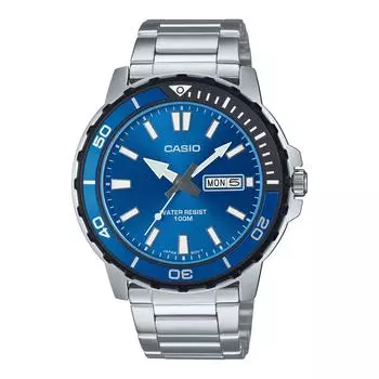 Casio Стандартные аналоговые мужские часы из нержавеющей стали с указателем дня и даты MTD-125D-2A1 синий