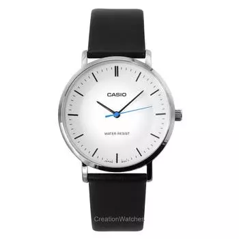 Casio Стандартные аналоговые мужские часы с кожаным ремешком и белым циферблатом MTP-VT04L-7E белый