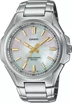 CASIO Стандартные аналоговые солнечные часы 5 ATM с водонепроницаемым перламутровым циферблатом и металлическим ремешком Модель Overseas [Casio] MTP-RS100S-7AV Мужские [Товар]