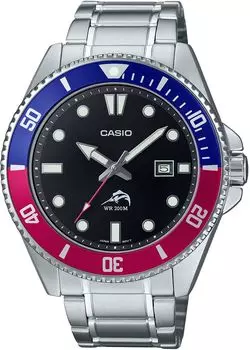 CASIO Стандартные аналоговые спортивные водонепроницаемые часы 20 ATM с синим и красным безелем, металлический браслет, модель Overseas [Casio] MDV-106DD-1A2V Мужские [Товар]