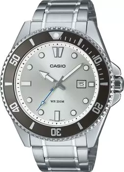 CASIO Стандартные аналоговые спортивные водонепроницаемые часы 20 ATM с серебристым циферблатом и металлическим ремешком, модель Overseas [Casio] MDV-107D-7AV Мужские [Товар]