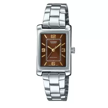 Casio Стандартные аналоговые женские часы из нержавеющей стали с коричневым циферблатом, кварцевые LTP-1234DD-5A коричневый